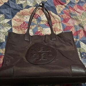 Tory Burch deep burgundy brownish tote